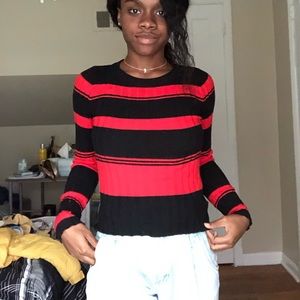 Red And Black Striped Sweater 
